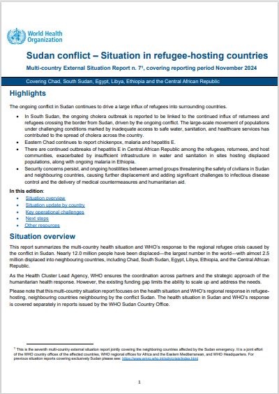 Sudan conflict – Situation in refugee-hosting countries, Multi-country External Situation Report #7, covering the reporting period November 2024