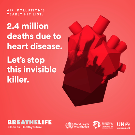 Air pollution causes 2 million deaths due to heart disease every year.